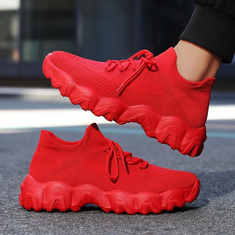 Men'S Casual Sneakers  Breathable Knit Upper Geometric Pattern Lace-Up Closure Durable Rubber Sole Comfortable Fabric Lining for Spring Sports