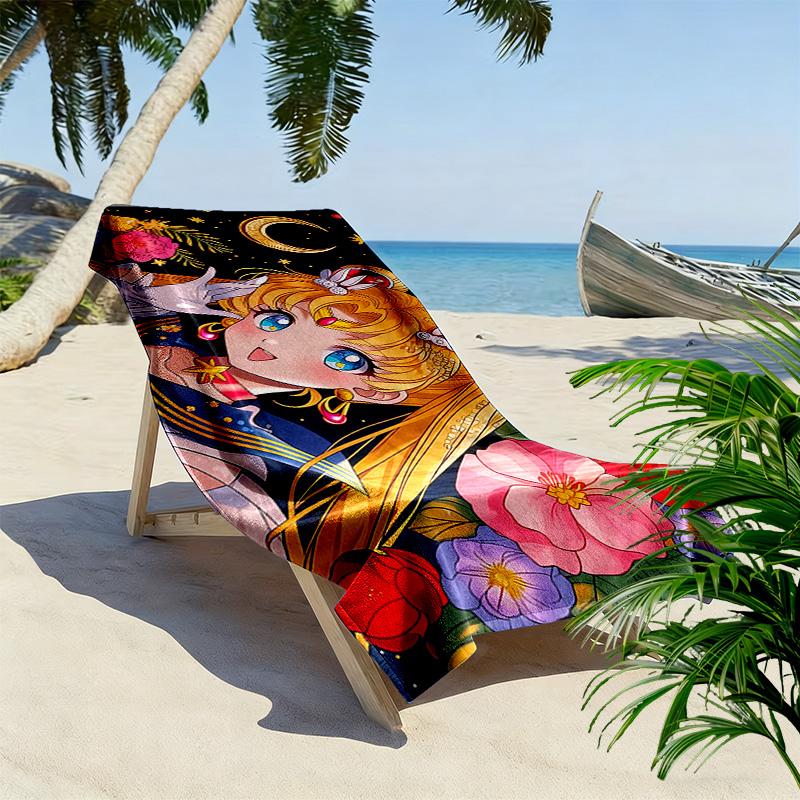 Sailor Moon2 Print Beach Towel, Large Soft Quick Dry Towel for Beach Camping Swimming