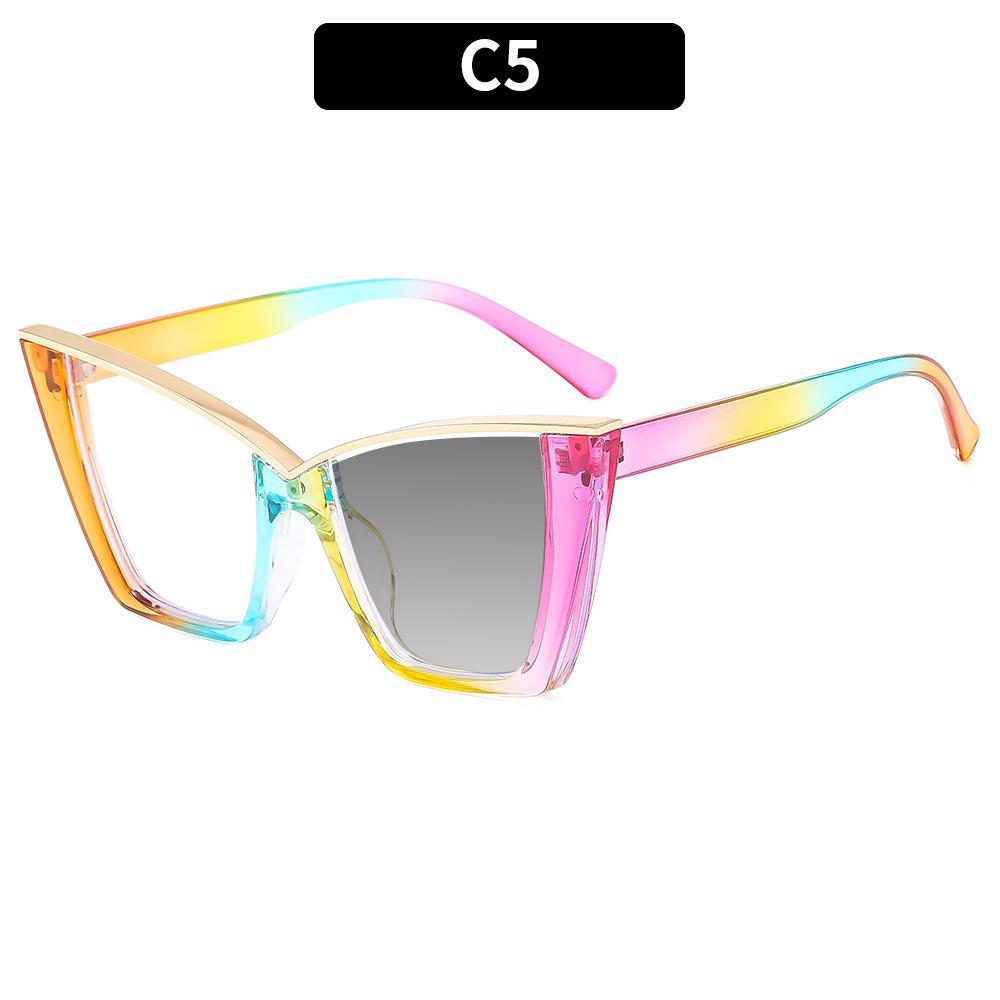 Fashion Design Rainbow Cat Eye Frame Photochromism Reading Glasses Women Anti Blue Light Hyperopia Prescription Eyewear 0~+600