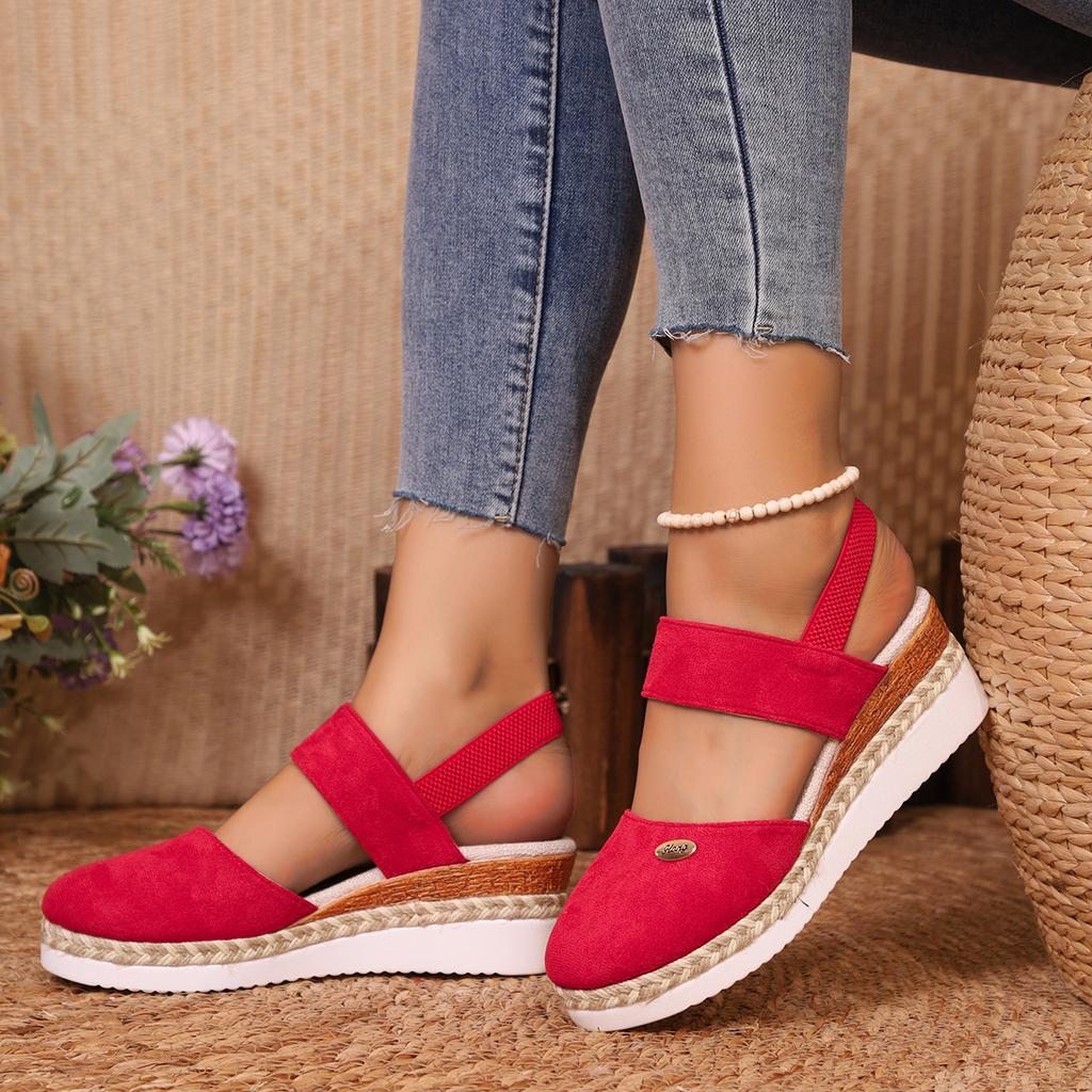 Damen Freizeitsandalen mit Keilabsatz und Plateau 2026 Sommer Neue Mode Geflochtenes Riemchenschuhwerk für Damen Dicke Sohle Hausschuhe Sandalias Mujer