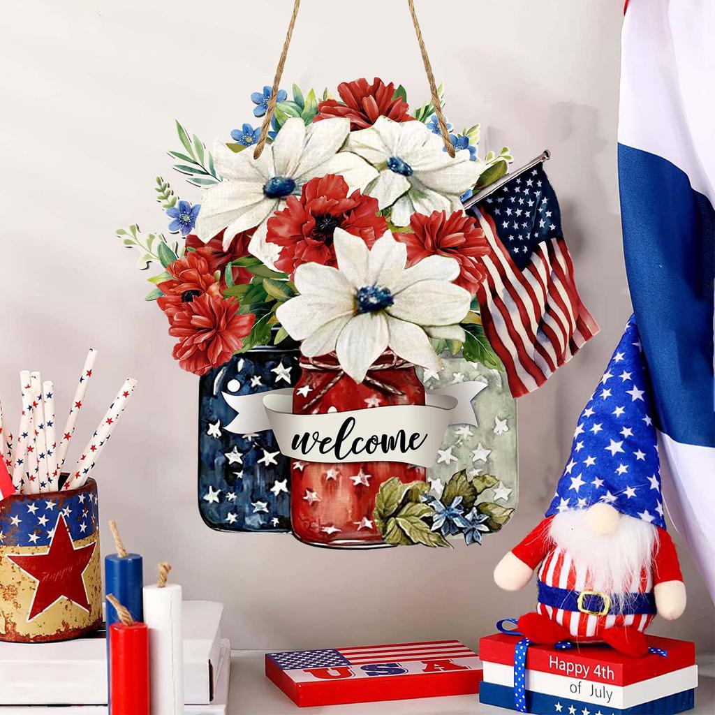 Wooden Wreaths For Front Door Independence Day Decorative Door Listing Wall Hanging Fashionhanging Pendant Home Decoration Welcome Sign