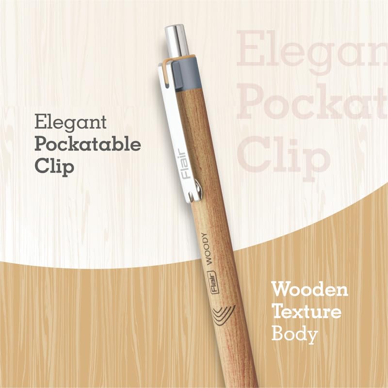 

Flair Woody Cliq 0.7mm Retractable Ball Pen | Elegant Pockatable Clip with Attractive Wooden Texture Body | Lightweight 15 чёрный