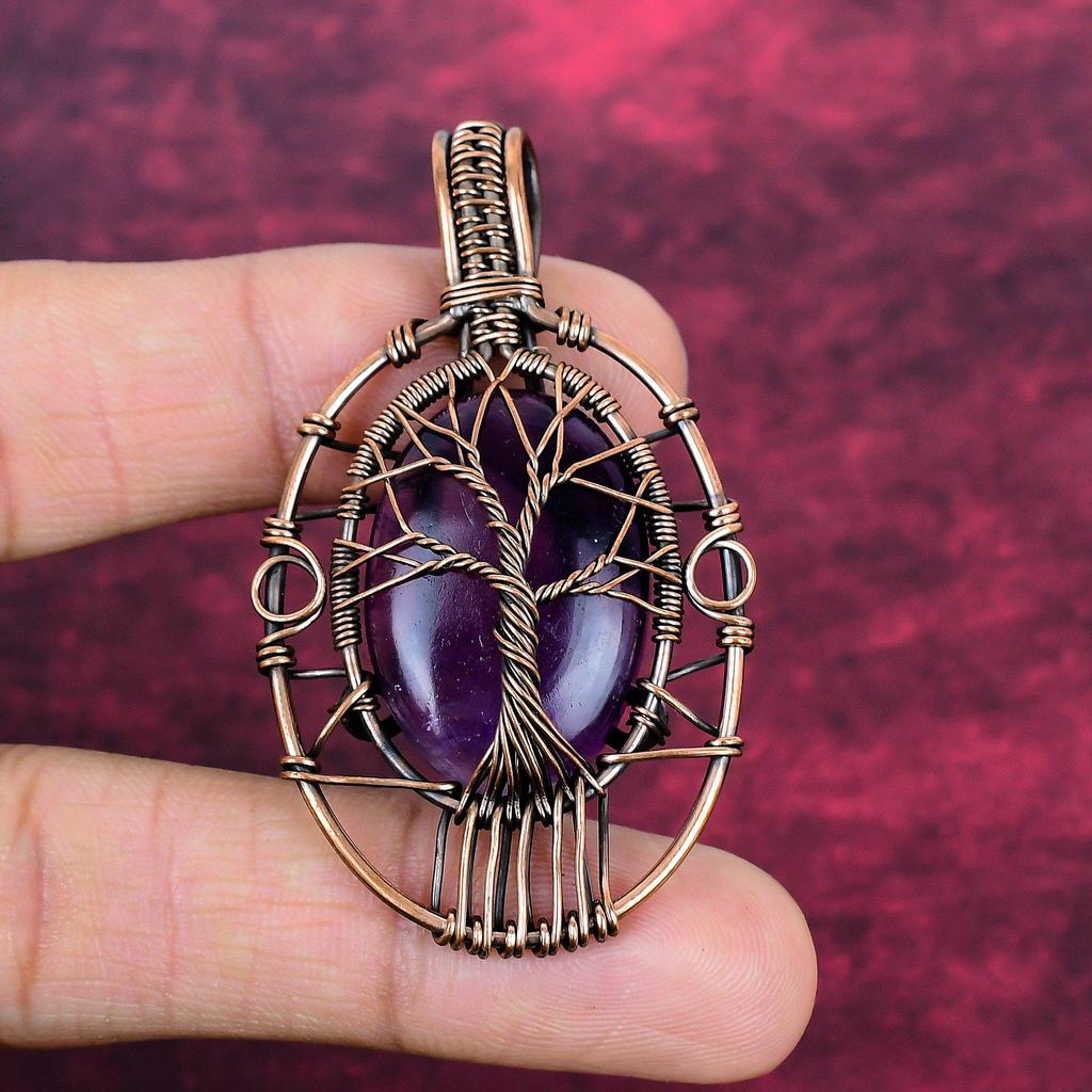 Tree Of Life Star Amethyst Pendant Copper Wire Wrapped Jewelry Gemstone Pendant
