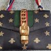 [Pre-Owned] Sylvie Gold Buckle Bee Star Pattern Striped Web Ribbon Bow Shoulder Crossbody Handbag Small - Good #KD2RKA