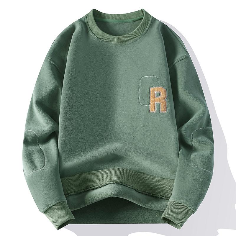 New Round Neck Sweatshirt for Men Loose Double-sided Velvet Plush Thickened Pullover Jacket