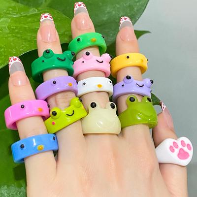 Trendy Cute Resin Colorful Rings for Women Frog Bird Animals Statement Jewelry Accessories KTJ