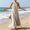 Sommer-Maxikleid für Damen Ärmellos Neckholder A-Linie Langkleid Lässig Fließend Strandurlaub Sommerkleid