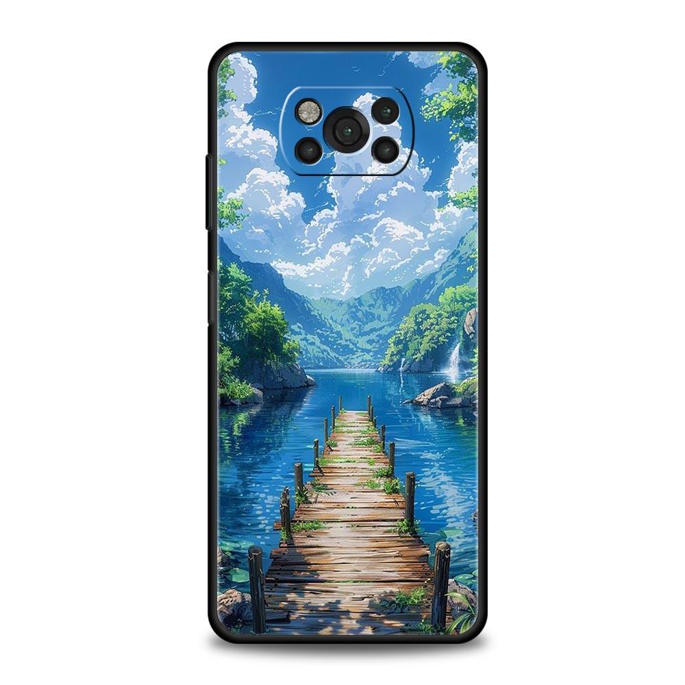 Phone Case For Xiaomi Poco X6 X5 X4 Pro 5G X3 NFC F5 F4 M5 M4 M3 F3 GT C51 C50 C55 Soft Silicone Black Cover Landscape Art