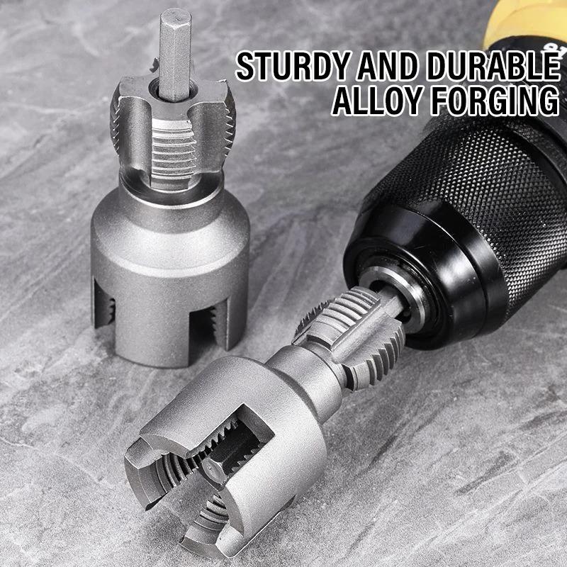 Electric Drill Compatible Water Pipe Threading Tool  Multifunctional Screw Extractor Kit 4/6 Points Threader Thread Repair Extractor Remover Broken