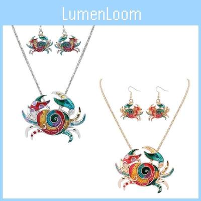 Kreatives Urlaubsstil Krabben Schmuckset für Damen mit bunten Legierungsakzenten