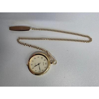 Used SEIKO Pocket Watch Gold Color Souvenir Battery Replaced
