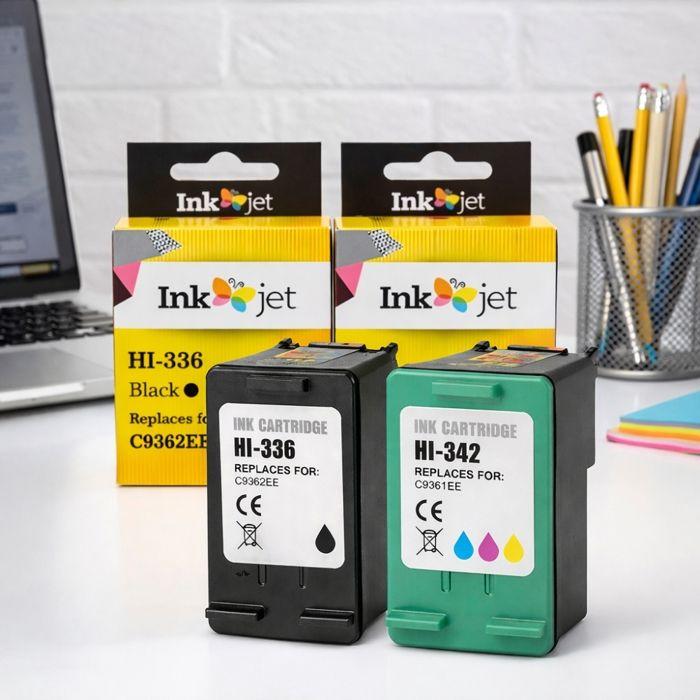 Pack 2 cartouches compatibles HP 336 &amp; 342 - Noir + 3 couleurs pour DeskJet, OfficeJet, PhotoSmart, PSC