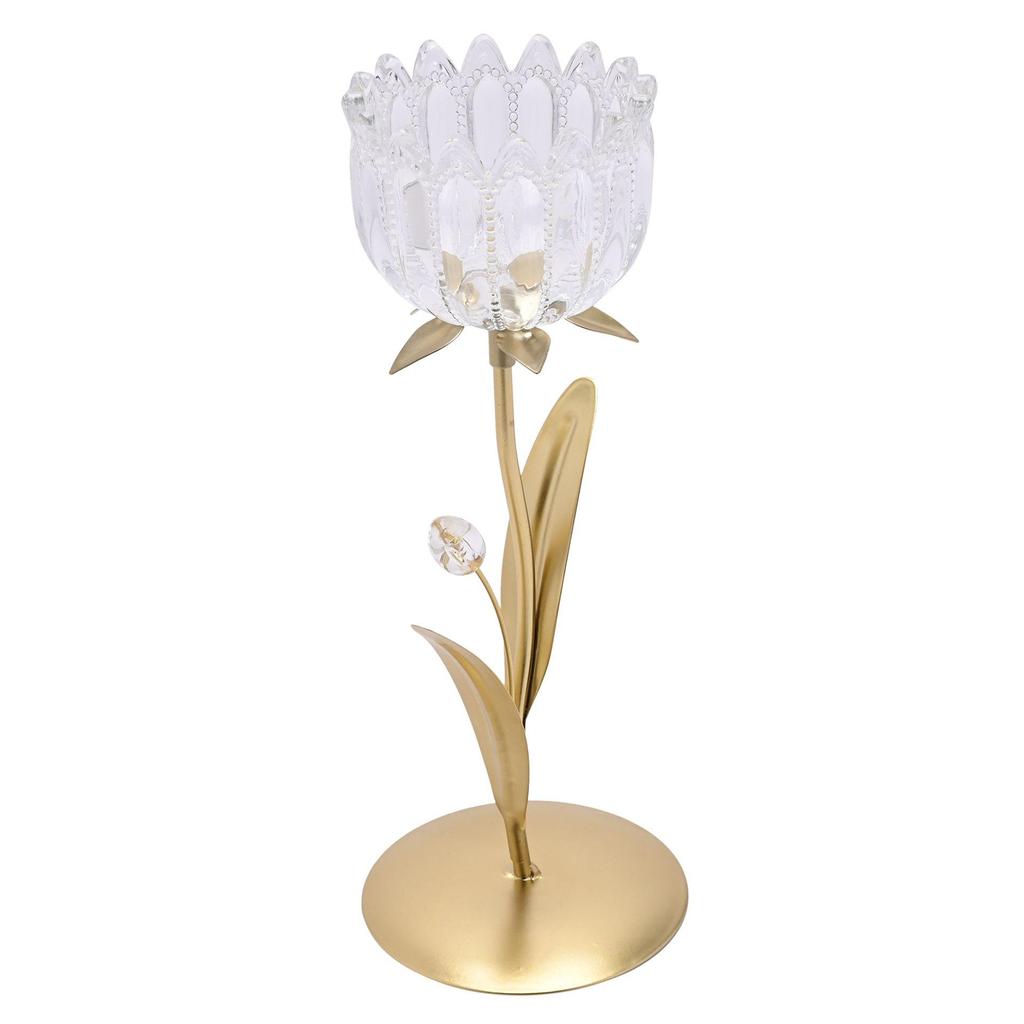 Hestia Single Stem Candle Holder WIth Clear Glass On Gold Base