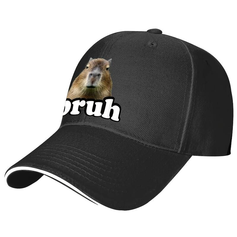 

Bruh Capybara Meme Baseball Cap Funny Animal Face Adjustable Polyester Hat for Adults Casual Outdoor One Size