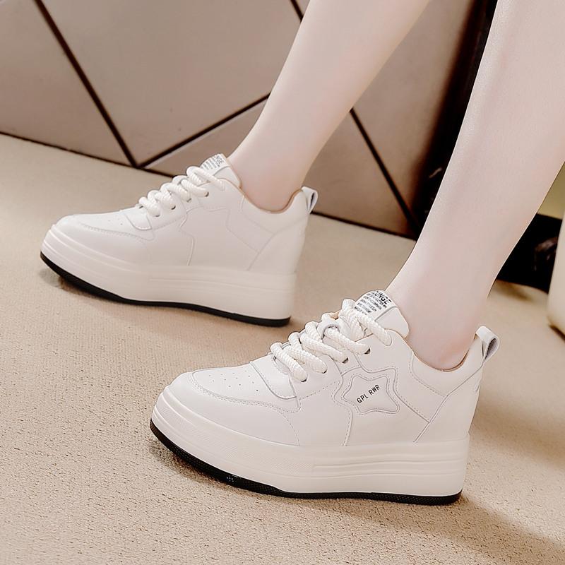 Spring and summer height increase casual shoes women's lace-up single shoes lightweight wedge heel sports shoes thick sole