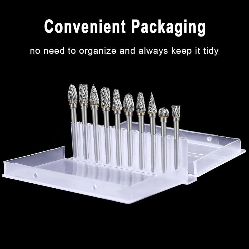 10pcs/set Tungsten Carbide Rotary Burr Set Carving Burr Bits with 3mm Shank 6mm Bit for Wood & Stone Carving, Steel Metal Working