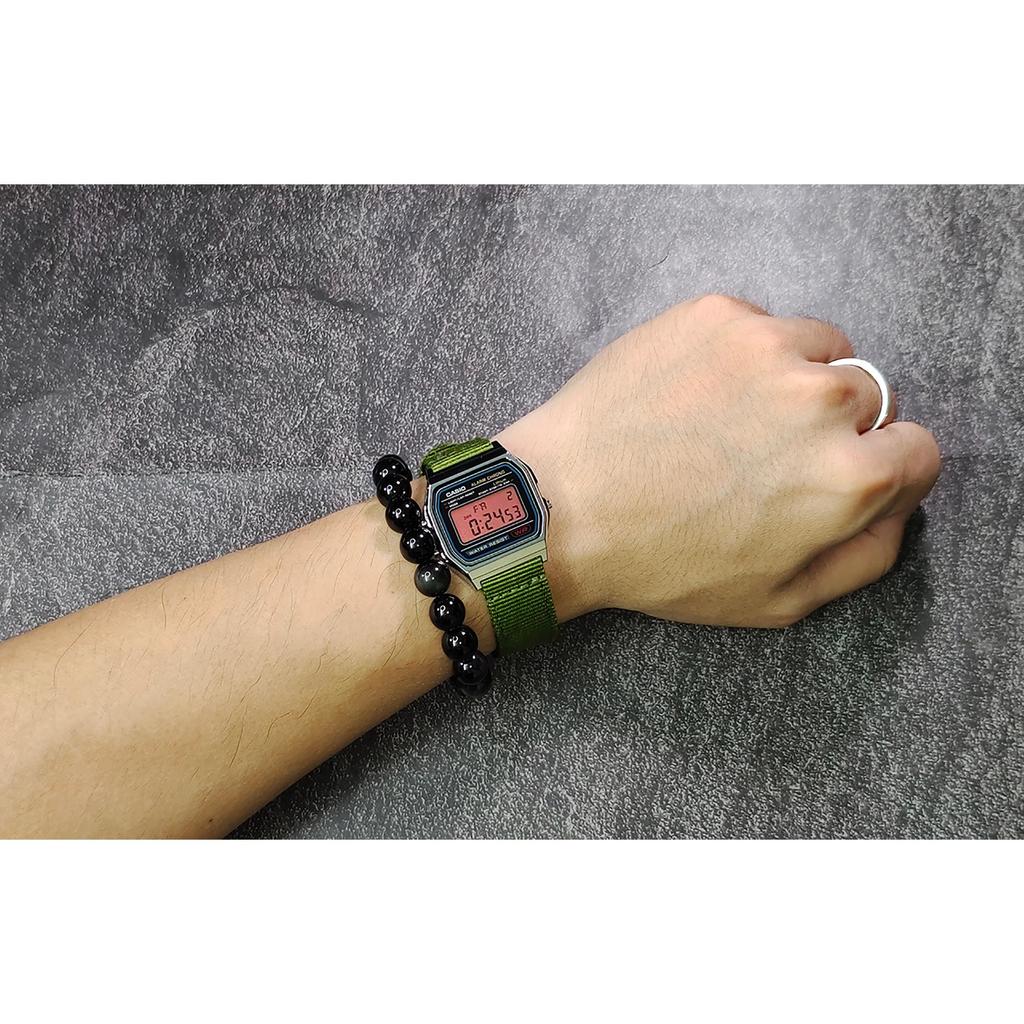 Casio Custom Collection Quartz Movement Nylon Strap Watch Men's Watches Black Dial A158WA-1