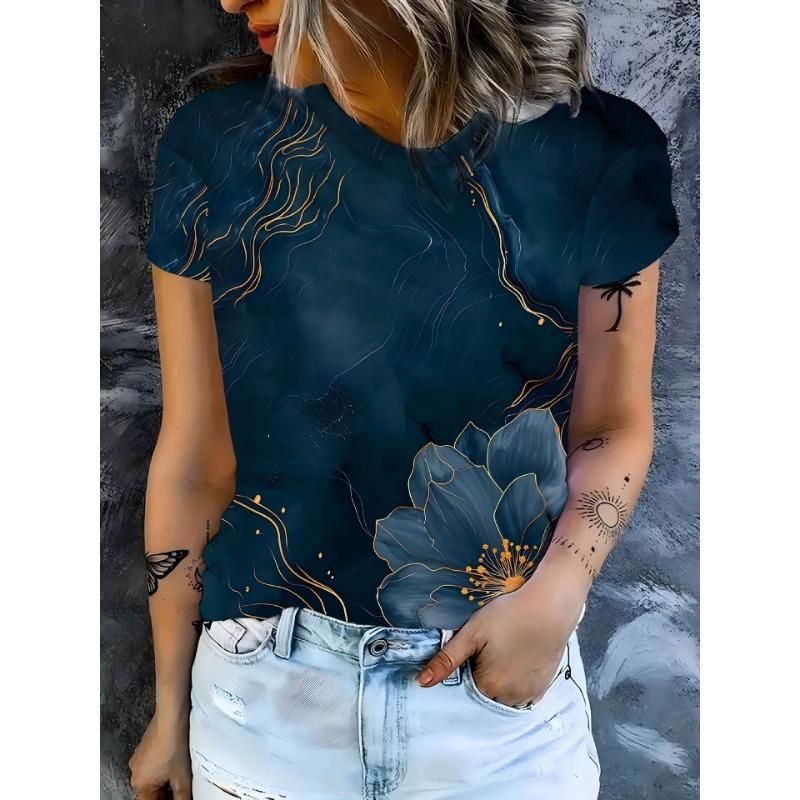 Ladies' T-shirt 3D Printing Fashion Women's Short Sleeve Round Neck Casual Comfortable Top