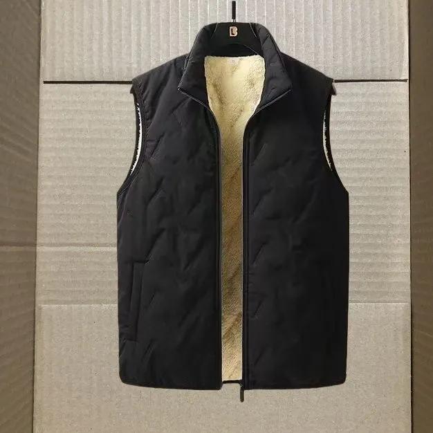 Autumn and Winter Vest Stand-up Collar Vest Men's Outer Wear Warm Lamb Fleece Cold-proof Vest Men