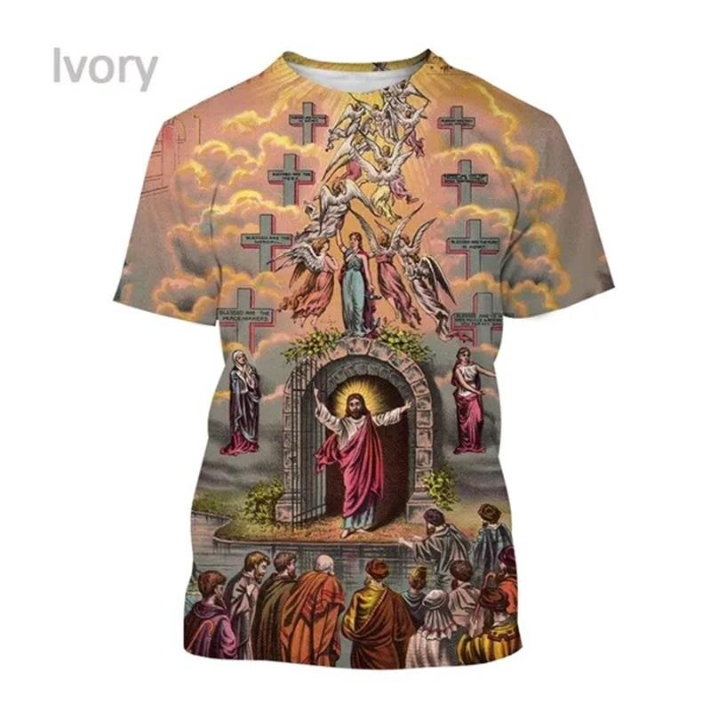Jesus Love Everyone Christian 3D Printing T-shirt Personality Virgin Mary God Bless You Casual Short Sleeve Mens Tshirt Tee Tops XXS