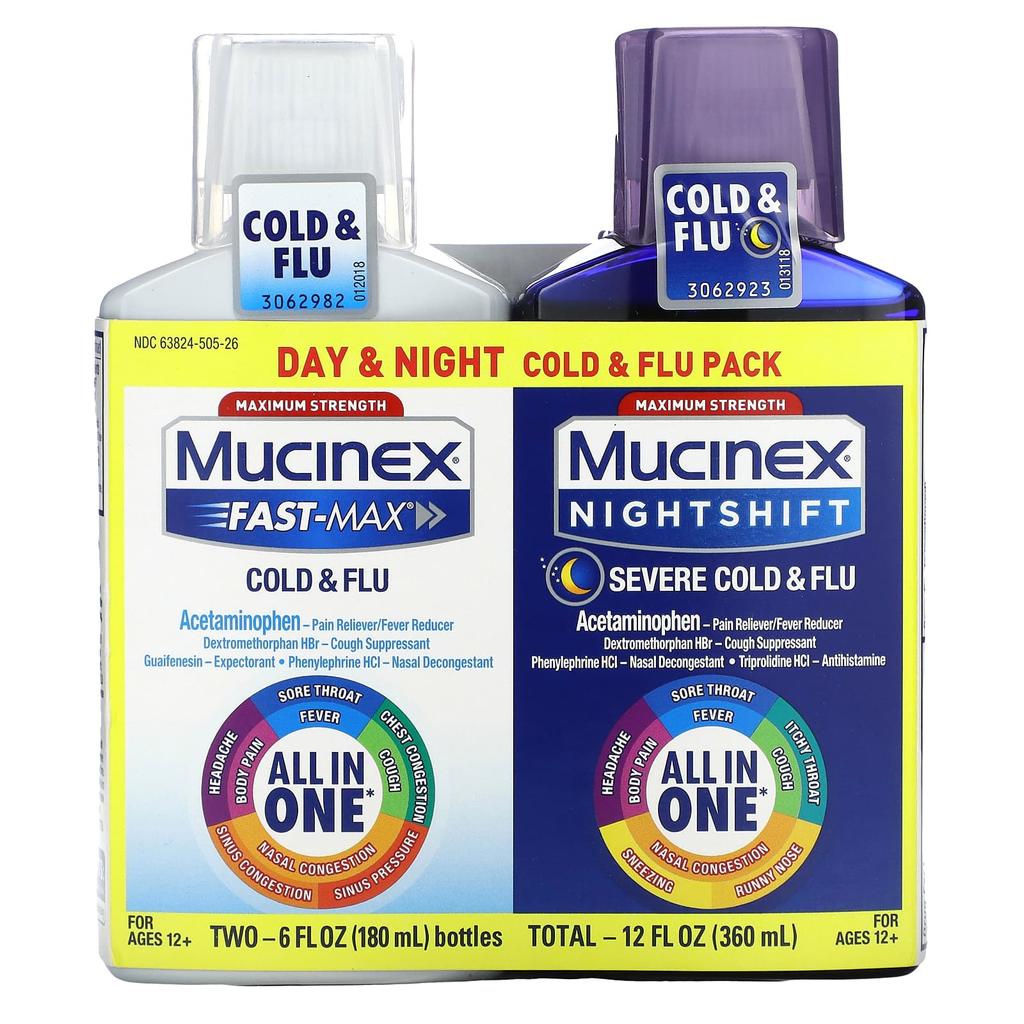 Day & Night Cold & Flu Pack, Maximum Strength, Ages 12+, 2 Bottles, 180 Ml (6 Fl Oz) Each