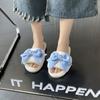 2025 Autumn and Winter Girl's Heart Bow Fluffy Slippers Women's Home Non-slip Cute Gentle Cotton Slippers