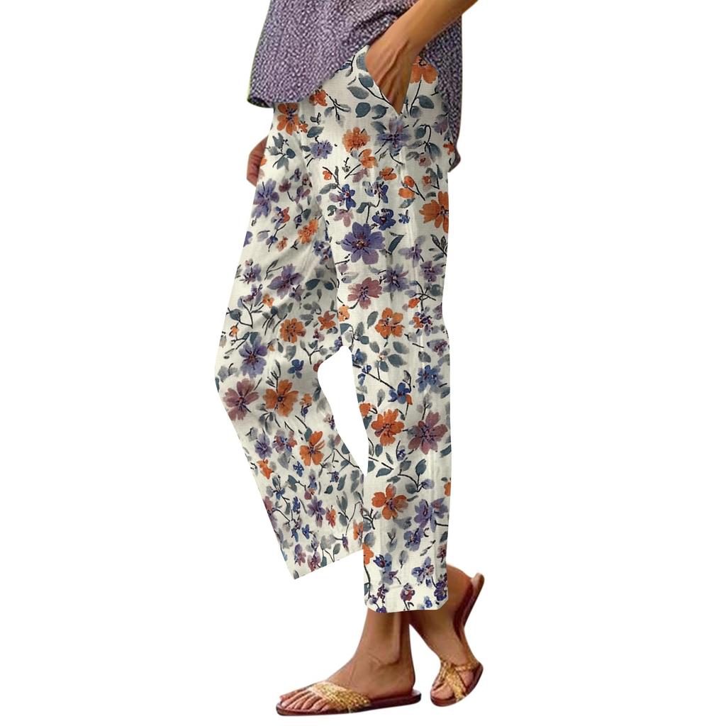 Women’s Casual Drawstring Waist Printed Pants with Pockets Relaxed Fit Lightweight Trousers for Everyday Wear