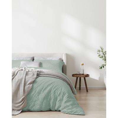 Duvet Cover Set "Drift" Pure Cotton Washed Dyed 57 Threads/cm² All Sizes - Green - Duvet Cover Set 240 X 220 Cm + 2 Pillowcases