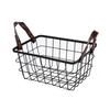 2-Pack Wire Basket Organizers with Faux Leather Handles Stackable Rectangular Storage Baskets Bathroom Kitchen Home Office