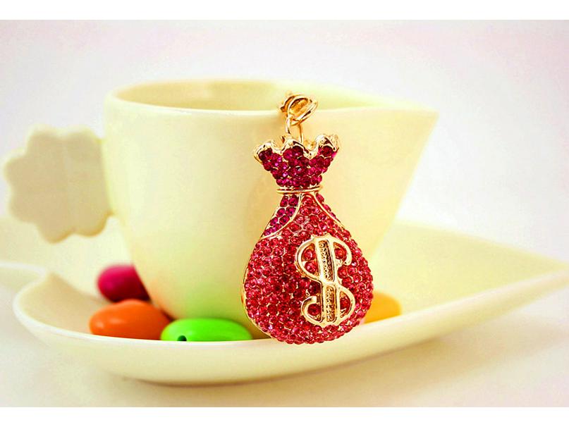 Elegante Portachiavi Pendente Sacchetto Portafortuna in Cristallo con Diamanti Incastonati - Accessorio e Regalo da Donna