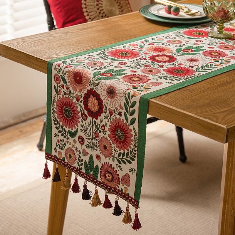 American Retro Jacquard Table Runner Dining Table Cloth Tea Table Cabinet Decorative Strip