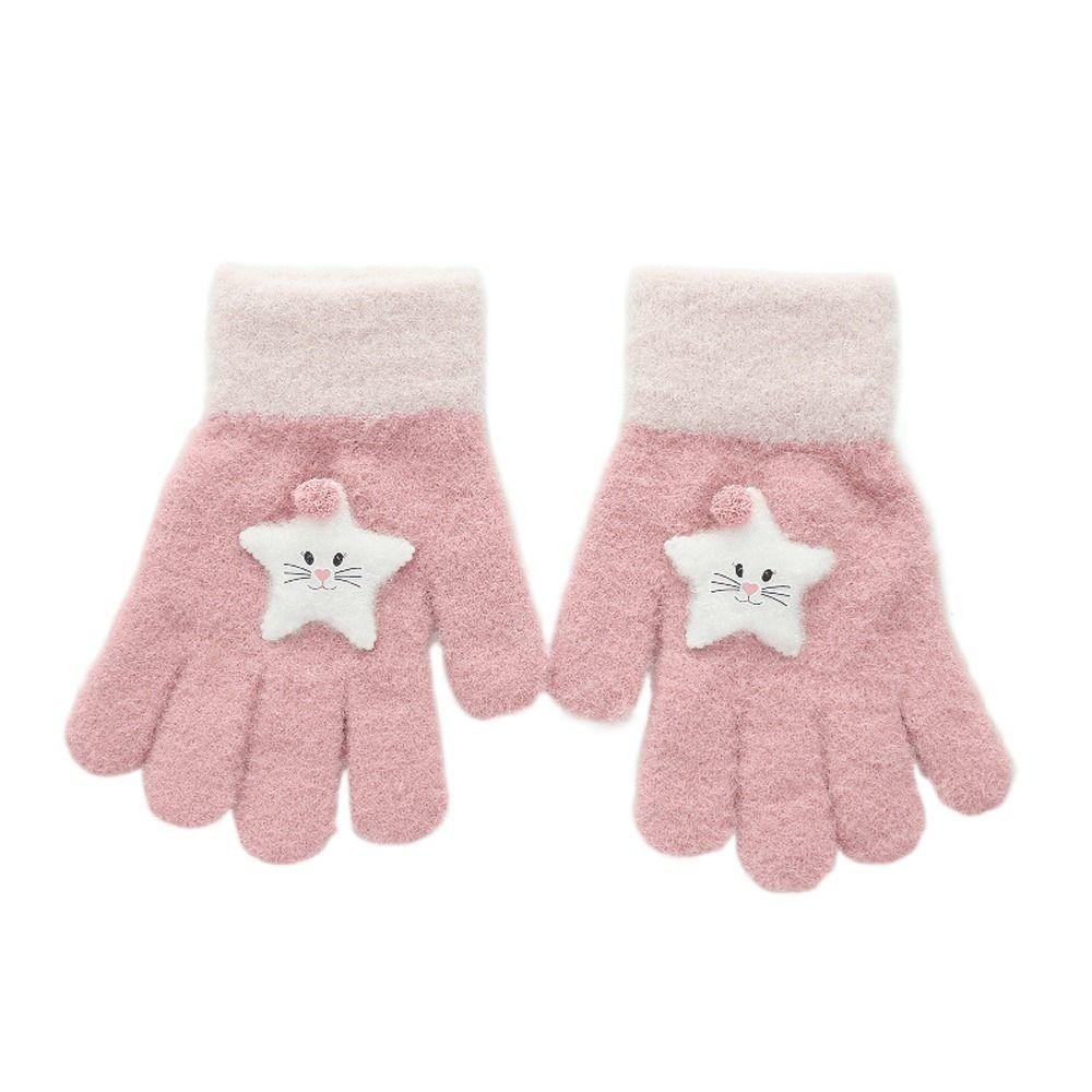 Cute Thicken Half Finger Knitted Cat Star Kids Outdoor Gloves Korean Mittens Children Winter Gloves