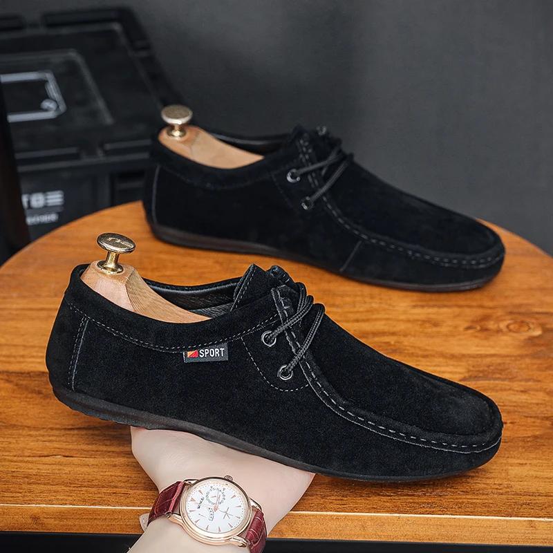 

Модные лоферы из замшевой кожи, мужские повседневные туфли на плоской подошве для одной ноги, уличная легкая обувь для ходьбы и спорта, новинка 2025 года, коричневые туфли для вечеринок и официальных мероприятий 39 чёрный