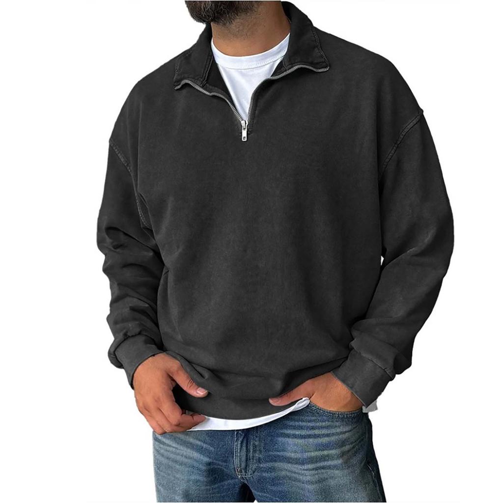 Men's Pullover Mock Neck Cotton Sweatshirt  Solid Long Sleeve Top For Fall Winter