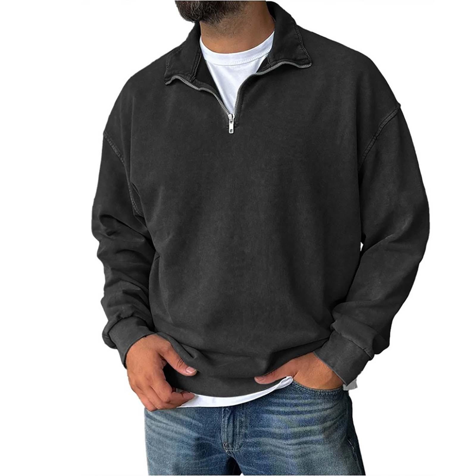 

Мужской пуловер с воротником-стойкой, хлопковая толстовка, однотонный топ с длинным рукавом для осени-зимы XXXL чёрный