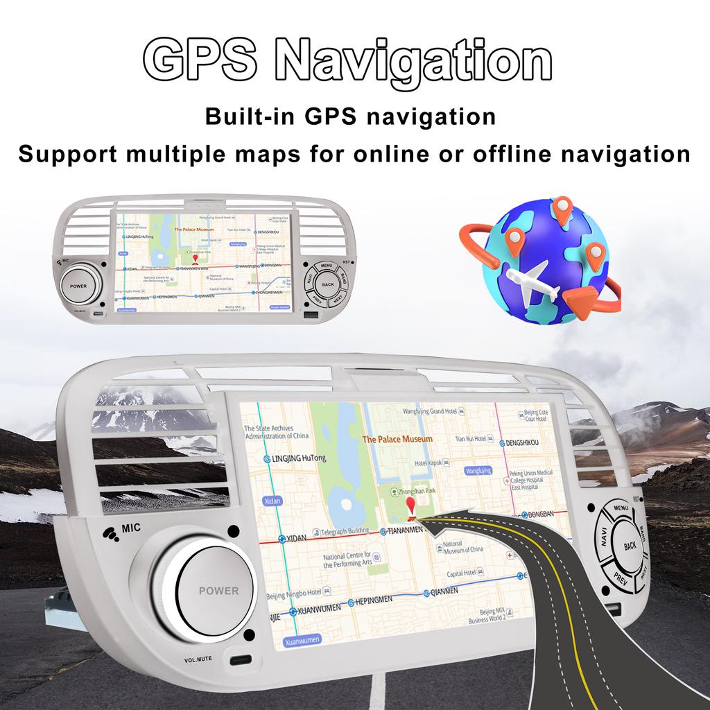 7" Android-Autoradio für FIAT 500 2007-2015 Multimedia-Player GPS-Navigation Autoradio Unterstützung Carplay BT DAB OBD2 TPMS