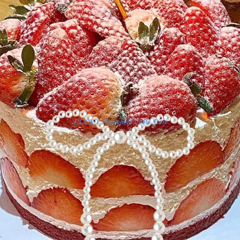 J0MC 12Pcs White Imitation Pearls Bowknot Cake Decoration Cake Toppers for Wedding Baby Showers Birthday Cake Embellishment