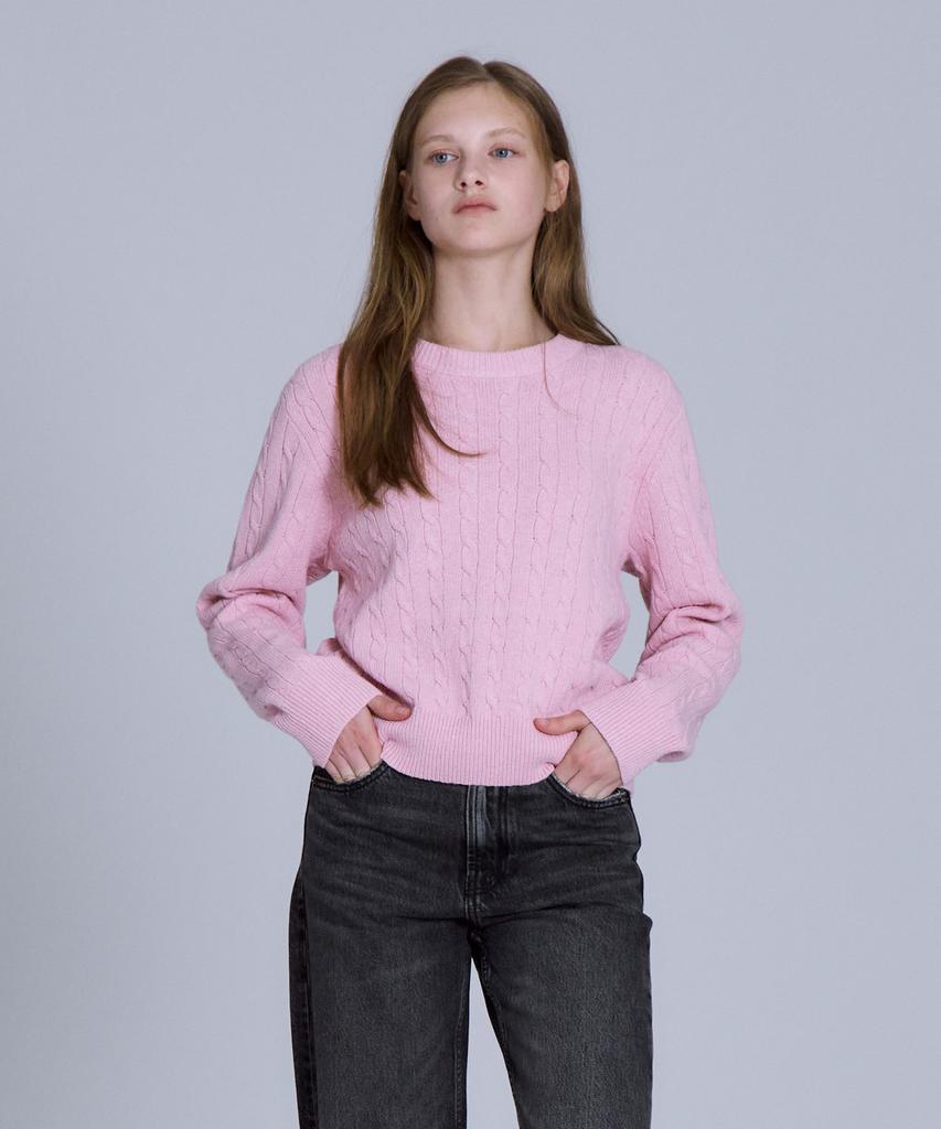 BASIC HOUSE [2Pack] Women'S Cable Round Neck Crop Knit 2-Pack (5 Colors) Lykt7201