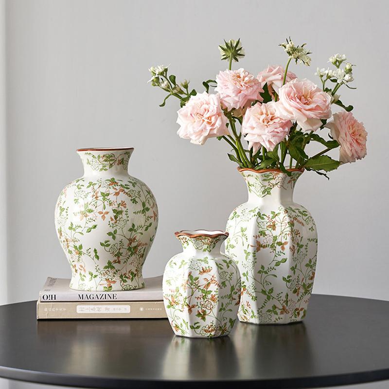 Vintage Keramiske Blomster vaser Retro Pastorale Ottekantet Vase Hydroponisk Blomsterpotte Æstetisk Dekorativ Vase Blomsterarrangement