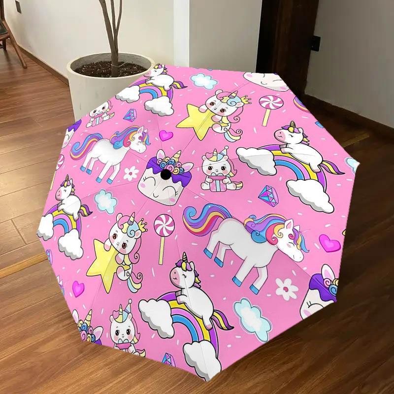 1PC Unicorns Clouds Umbrella-8-Rib Reinforced Portable Folding Travel Suitable for All Seasons Outdoor Daily Use  -J0339
