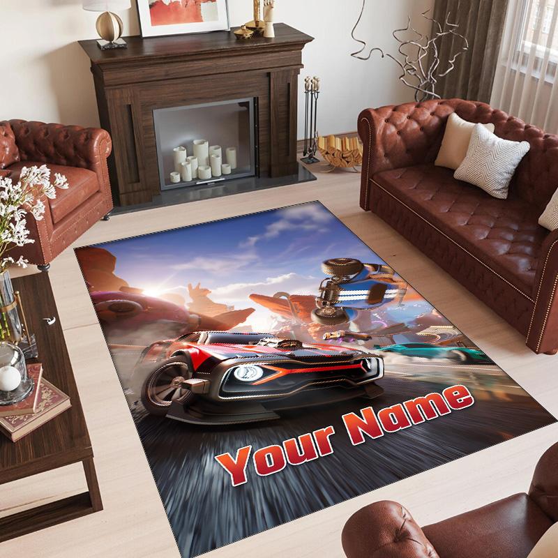 Personalized Crystal Velvet Carpet Custom Name Text,Rocket League Anti Slip Area Rug For Home Decoration
