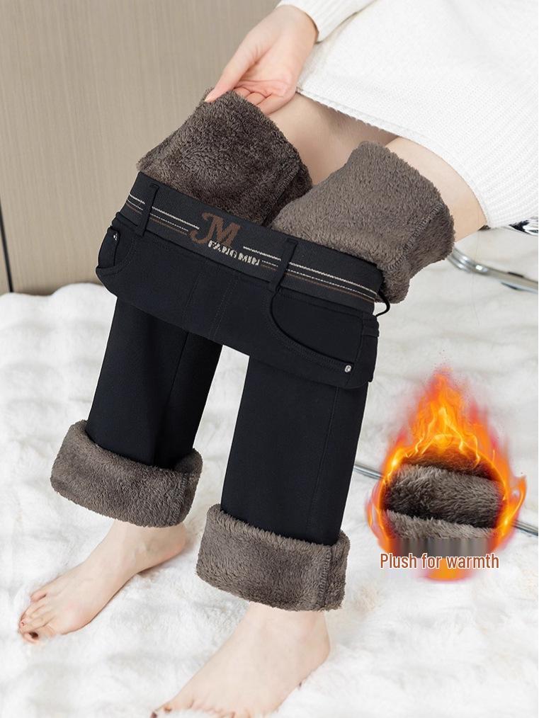 High-Waisted Fleece-Lined Women's Flared Denim Pants, Slim Fit with Elastic Waistband, Warm and Comfortable