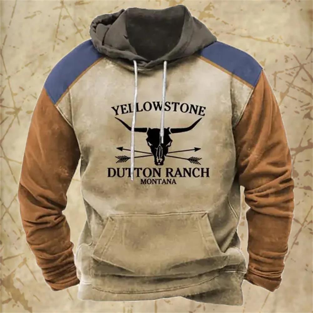 Mikiny s kapucí Pánská mikina s kapucí 3D kovbojský tištěný svetr Nadměrné pánské tílko Pánské volné vintage oblečení Yellowstone