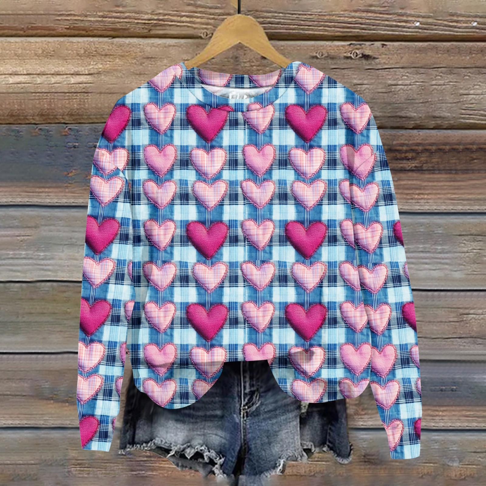 

Женская свободная повседневная толстовка с круглым вырезом и длинными рукавами на День святого Валентина, модный топ с длинными рукавами L светло-синий