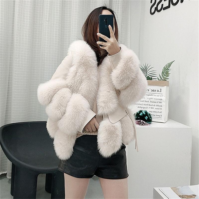 Fashion Sheepskin Coat Genuine Womens Fox Fur Winter