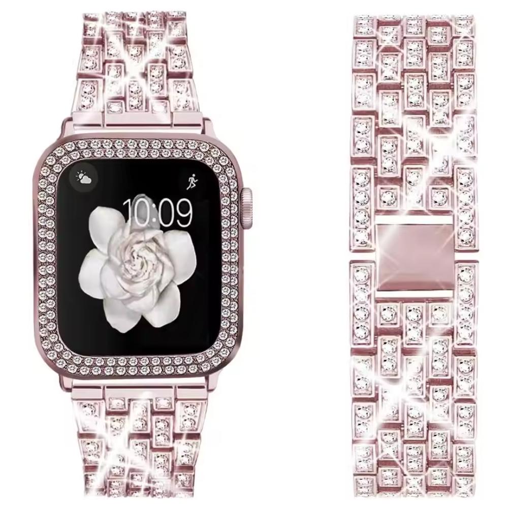 Correa+Funda de Diamantes Para Apple Watch Ultra 3 49mm 46mm 41mm 45mm 42mm 40mm 44mm Aleación de Zinc Pulsera Metálica para Mujer Para iWatch Series11 10 9 SE 8 7 6 5 4
