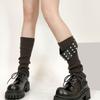 Gothic Punk Ribbed Knit Leg Warmer Sleeve with Metal Rivets Leather Belt Motorcycle Boot Covers Footless Socks for Women