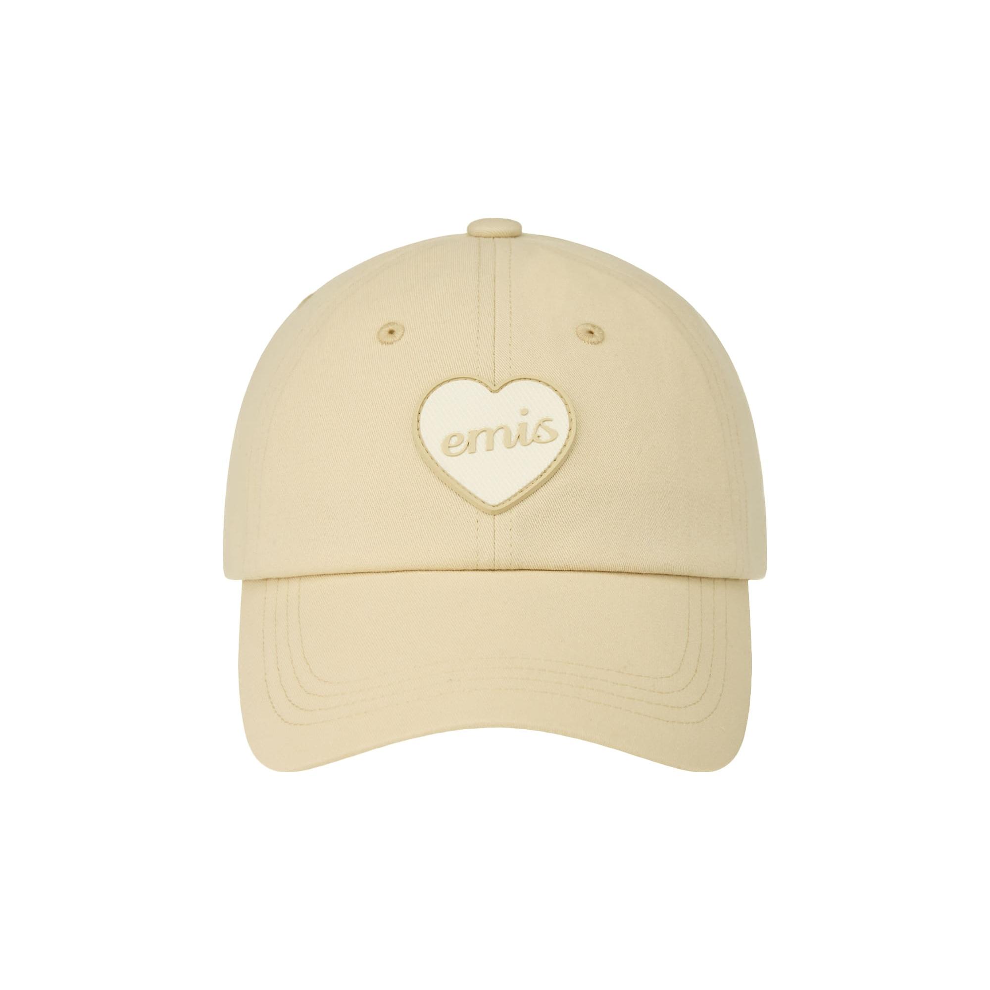 [EMIS] HEART RUBBER PATCH BALL CAP - 6 Aesthetic Colors BEIGE