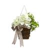 Spring Artificial Hydrangea Flower Basket with Rattan Embroidery Ball for Farmhouse Front Door or Garden Decoration