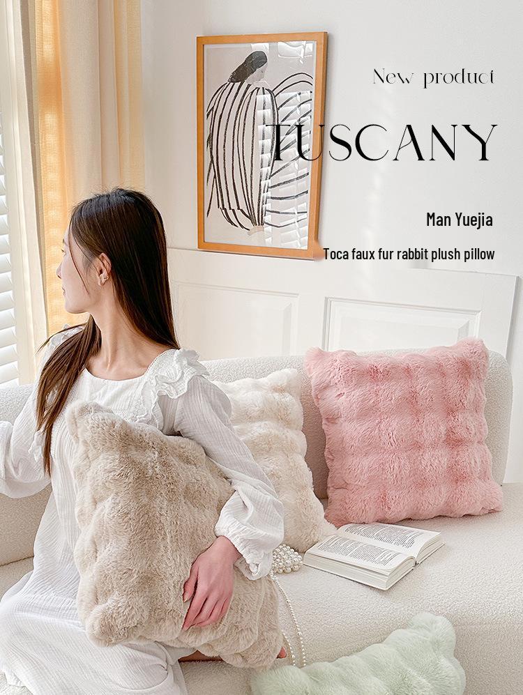 Tuscany Nordic Style Faux Fur Plush Pillow - Autumn/Winter Rabbit Fur Throw for Sofa & Bedroom